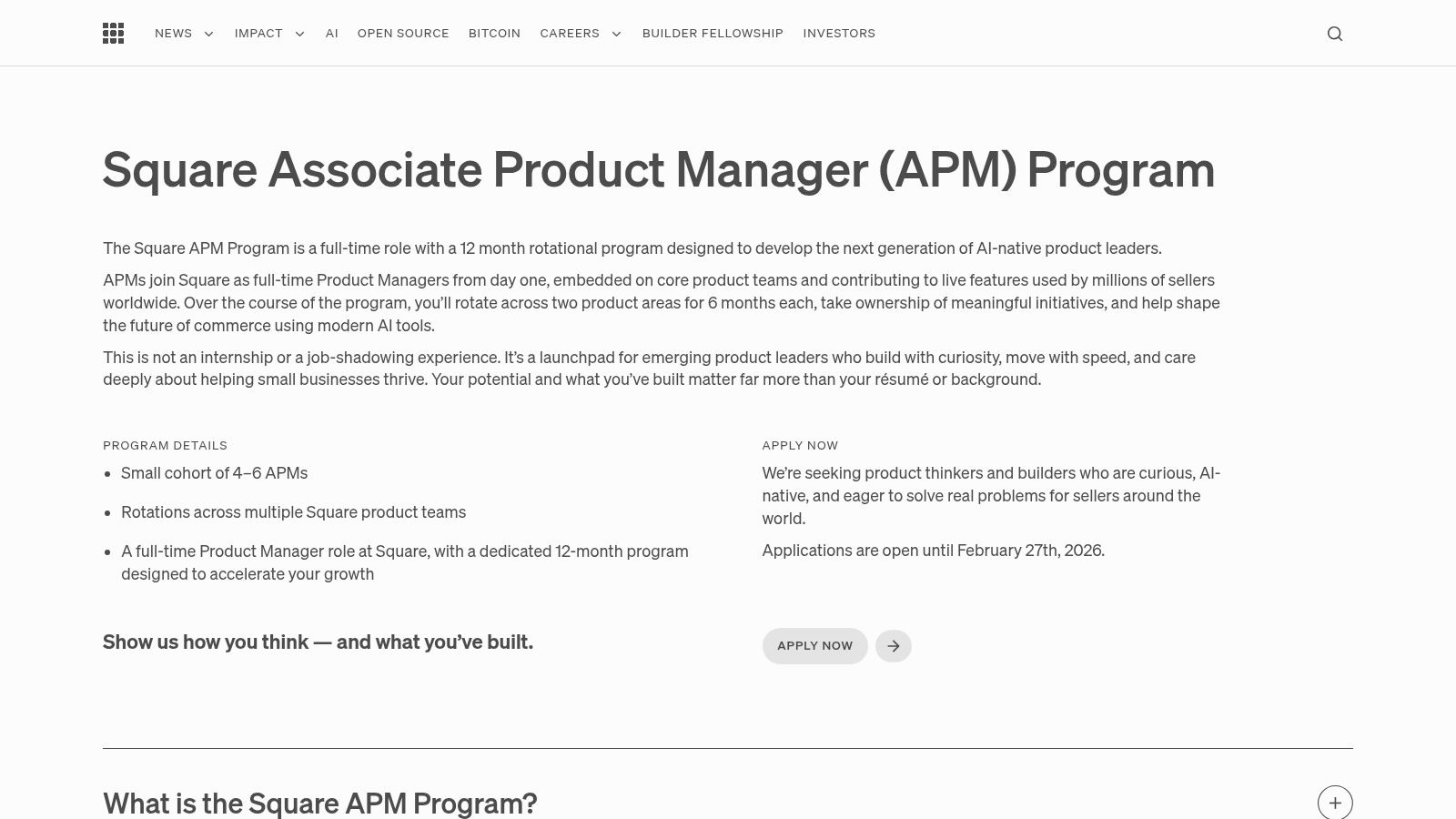 Square (Block) Associate Product Manager (APM) Program