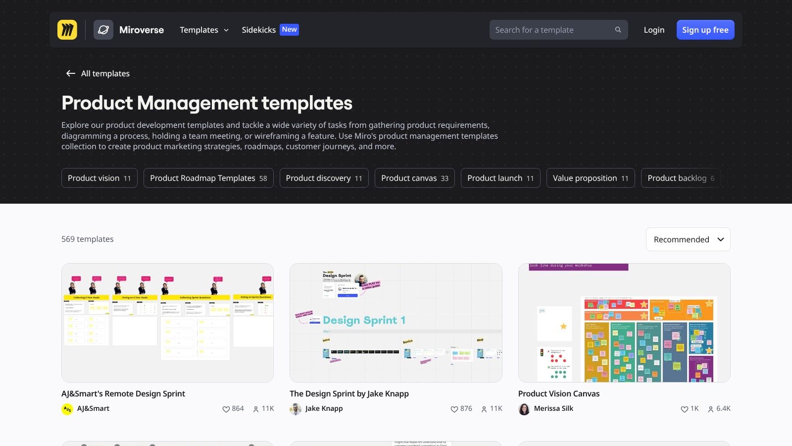 Miro Product Management Templates (Miroverse + native library)
