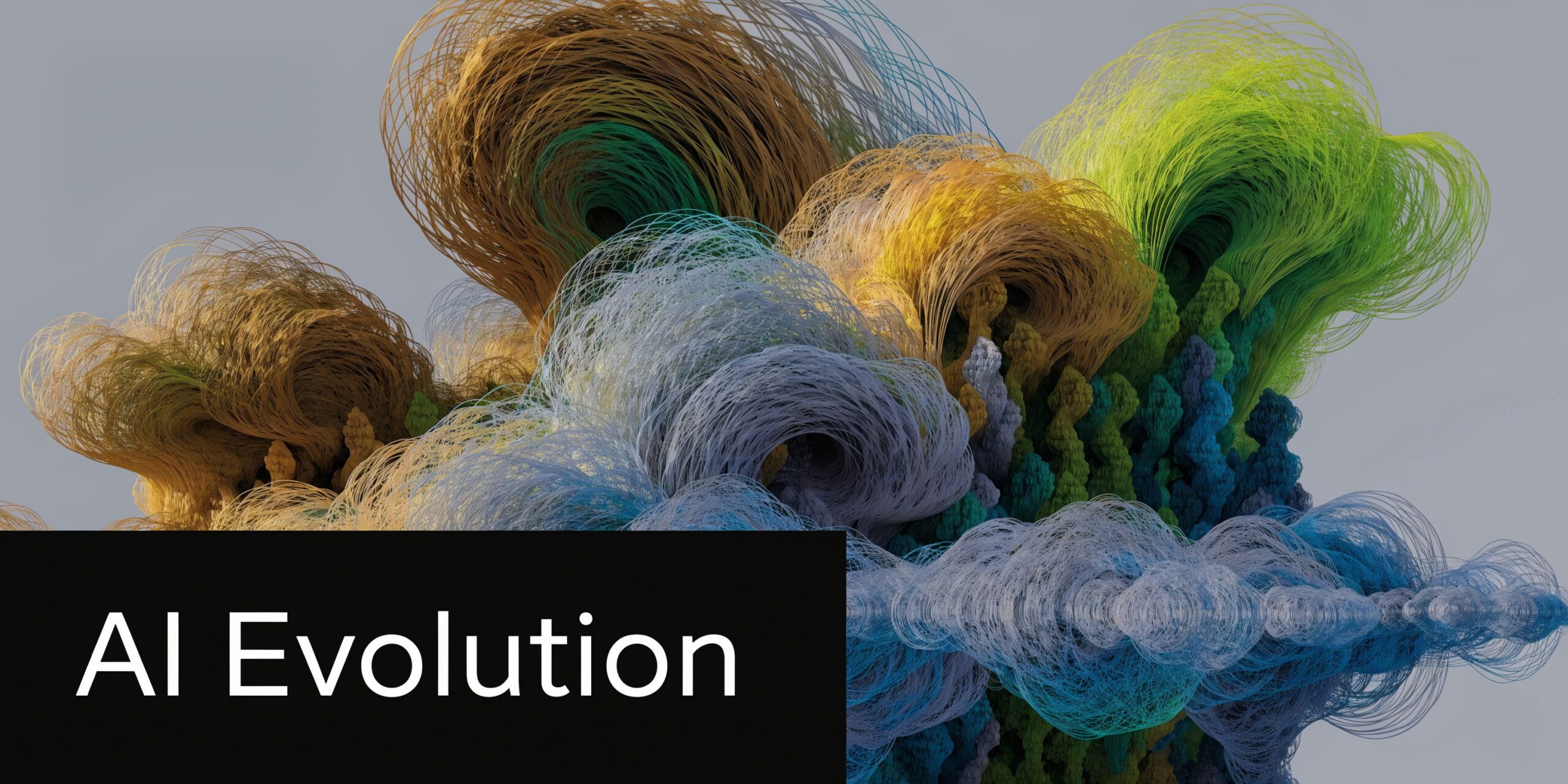 A digital abstract art representation showing complex colorful swirling fibrous structures symbolizing the growth of AI.