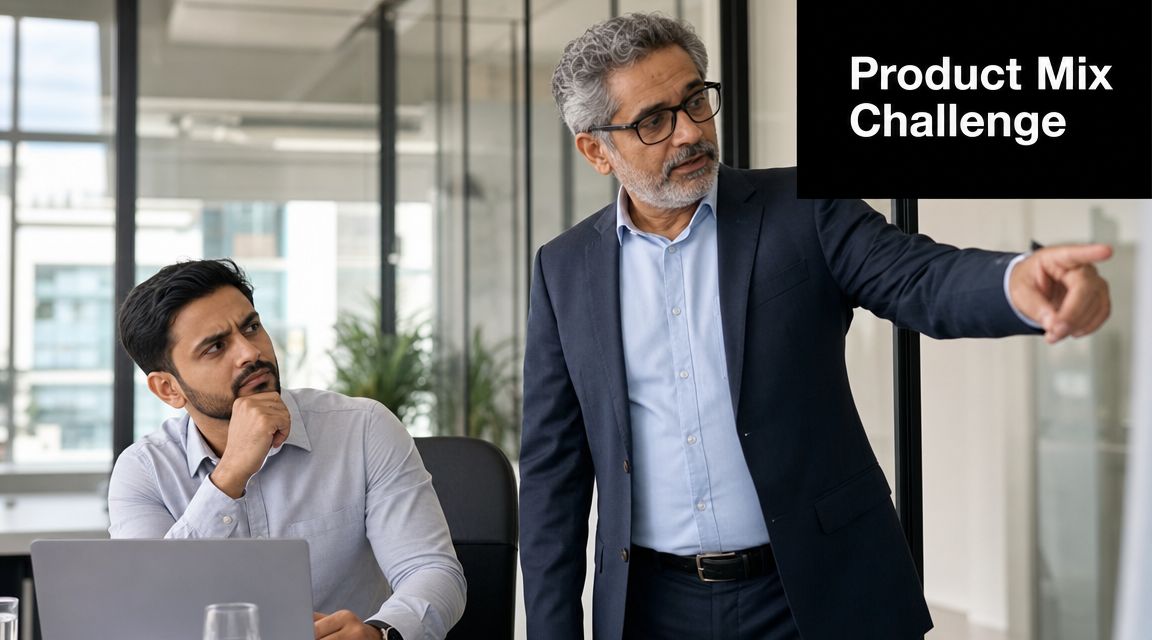 An experienced manager points at a presentation board while consulting with a young employee in office.