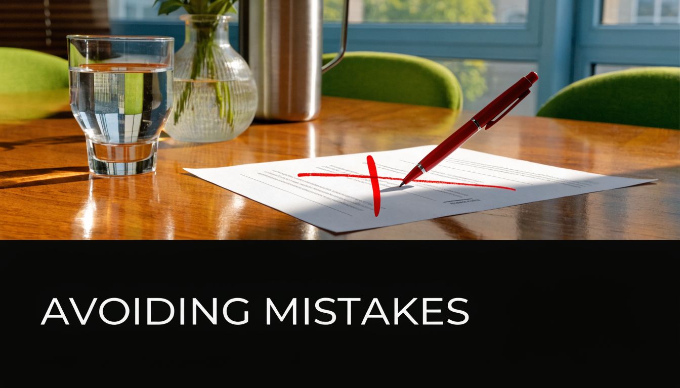 A red pen rests on a document marked with a large red cross on a wooden table.