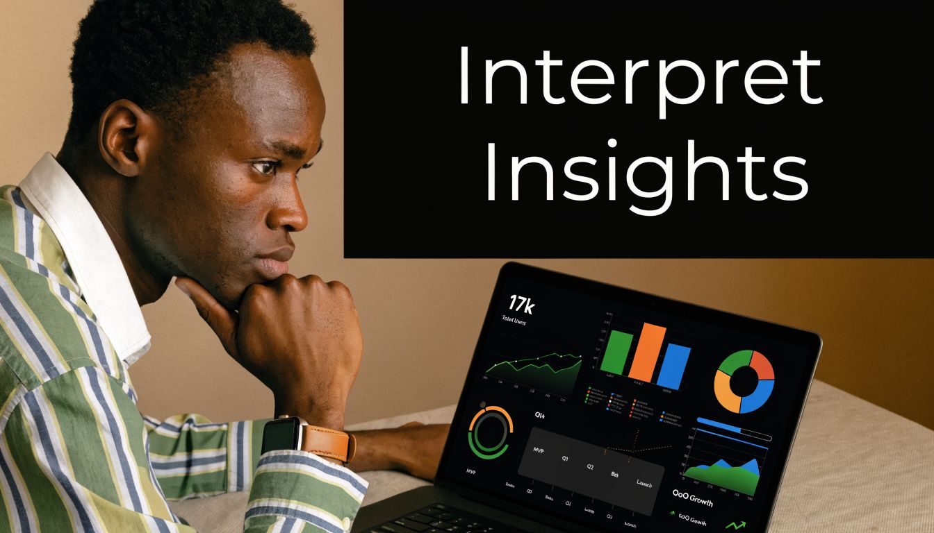 A professional man looking at data visualizations and charts on his laptop screen while sitting thoughtfully.